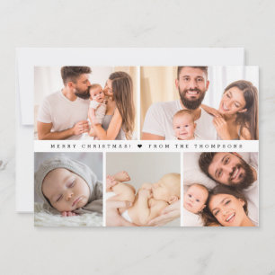 Simple Family Photo Grid Collage Merry Christmas Thank You Card