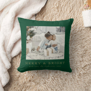 Simple Family Photo Merry and Bright Christmas Cushion