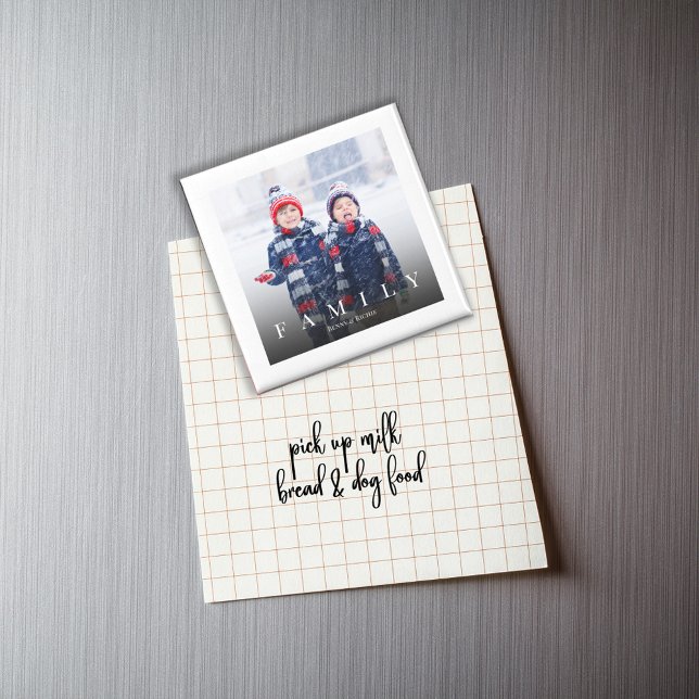 Simple Family Photo Personalised  Magnet (Simple minimalist photo magnet with "FAMILY" typography)