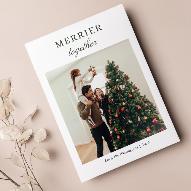 Simple Family Photo Script Merry Christmas Holiday Card (Christmas Family Photo Tree Decor Greetings Card)