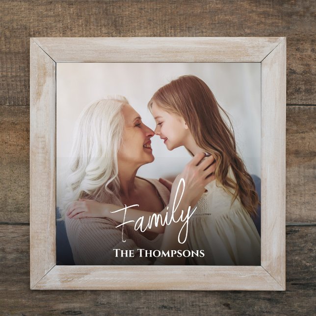 Simple Family Photo Template Personalised Print (Simple minimalist photo print with white "family" lettering.)