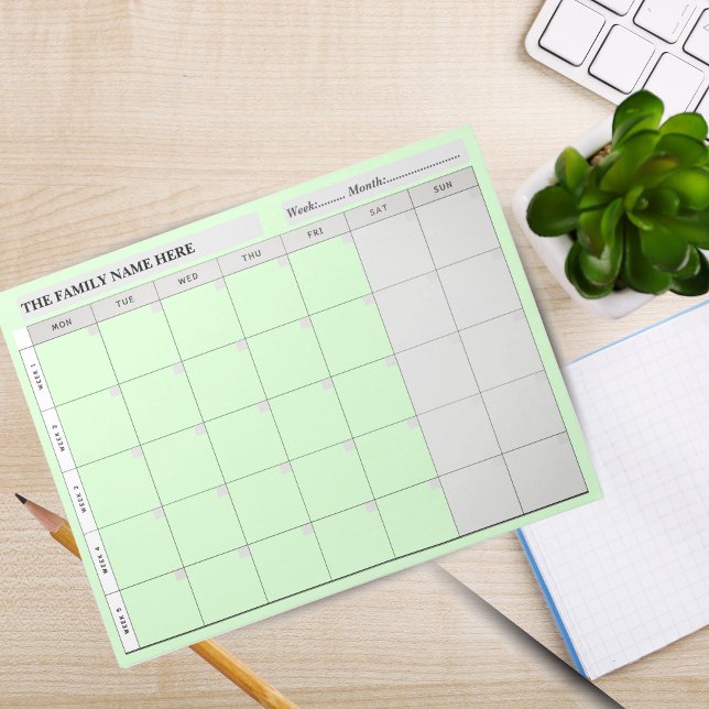 Simple Family Planner Calendar Notepad - Green  (Simple Family Planner Calendar Notepad 2026 -Green)