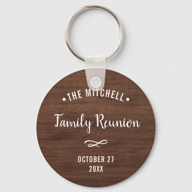 Simple Family Reunion Keepsake | Rustic Wood Look Key Ring (Front)
