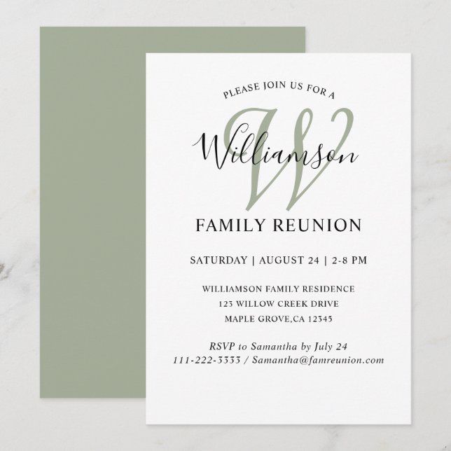 Simple Family Reunion Monogram Invitation (Front/Back)