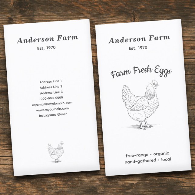 Simple Farm Fresh Eggs with Hen Vertical  Business Card (Simple Farm Fresh Eggs with Hen Vertical Business Card)