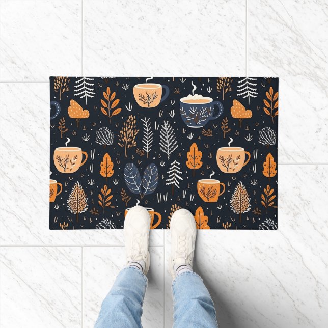 Simple Farmhouse Fall Leaves Foliage Pattern Doormat (Indoor)