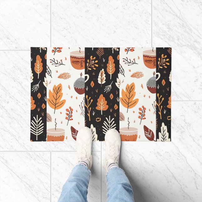 Simple Farmhouse Fall Leaves Modern Leaf Pattern Doormat (Indoor)