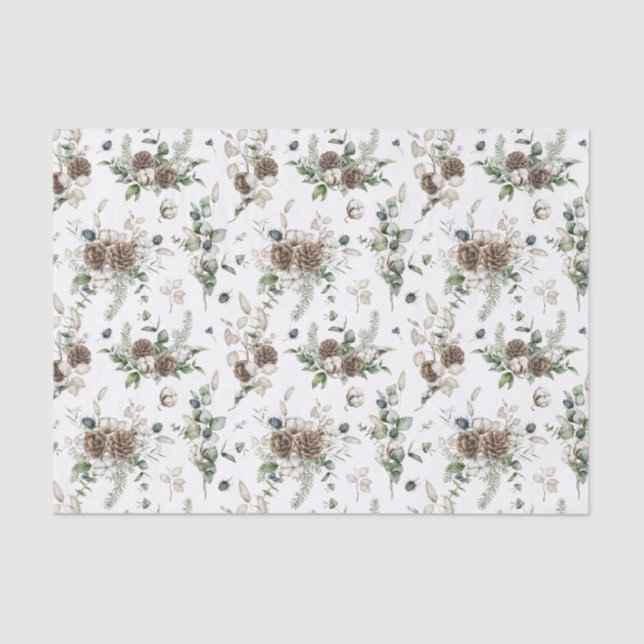 Simple Farmhouse Greenery Watercolor Christmas Tissue Paper (Front)