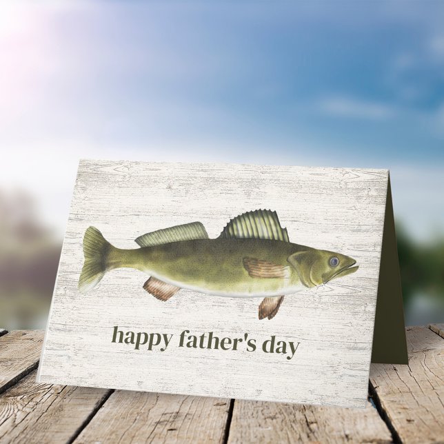 Simple Father's Day Vintage Rustic Fishing Walleye Card (Creator Uploaded)