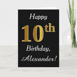 Simple Faux Gold 10th Birthday + Custom Name Card
