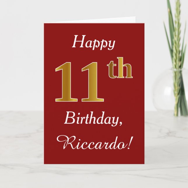 Simple Faux Gold 11th Birthday + Custom Name Card (Front)
