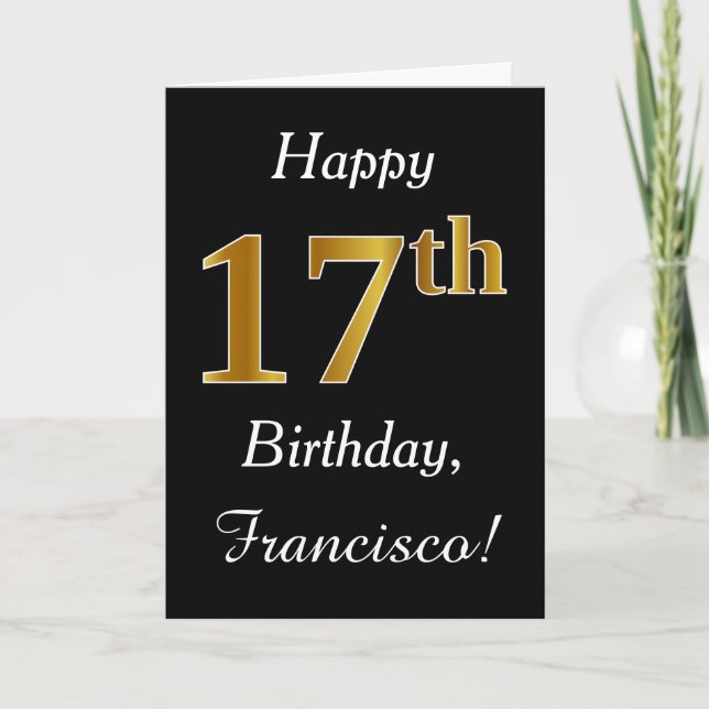 Simple Faux Gold 17th Birthday + Custom Name Card (Front)