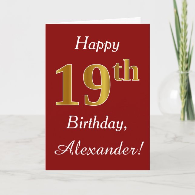 Simple Faux Gold 19th Birthday + Custom Name Card (Front)