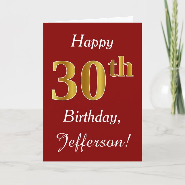 Simple Faux Gold 30th Birthday + Custom Name Card (Front)