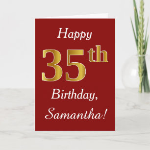 Simple Faux Gold 35th Birthday + Custom Name Card