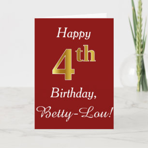 Simple Faux Gold 4th Birthday + Custom Name Card