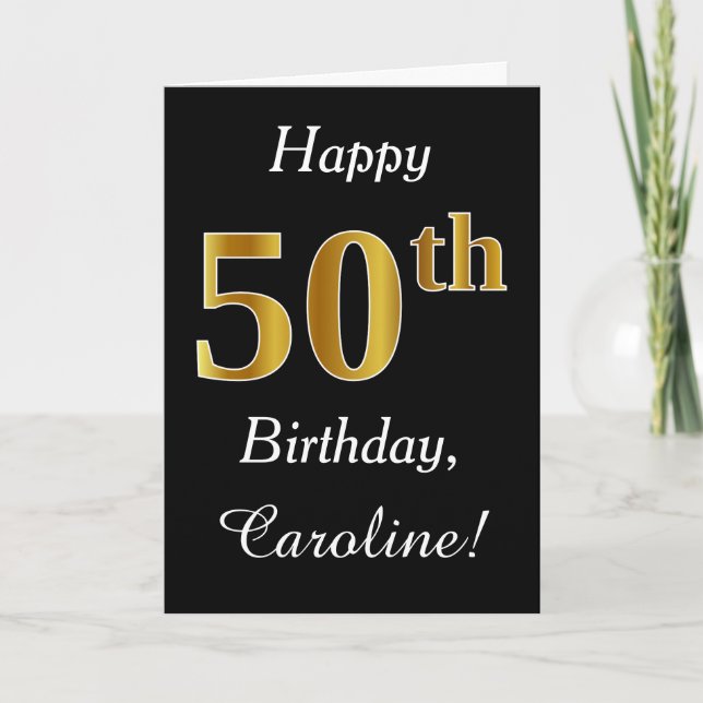 Simple Faux Gold 50th Birthday + Custom Name Card (Front)