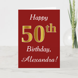 Simple Faux Gold 50th Birthday + Custom Name Card