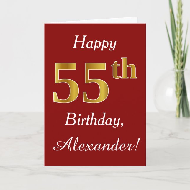 Simple Faux Gold 55th Birthday + Custom Name Card (Front)