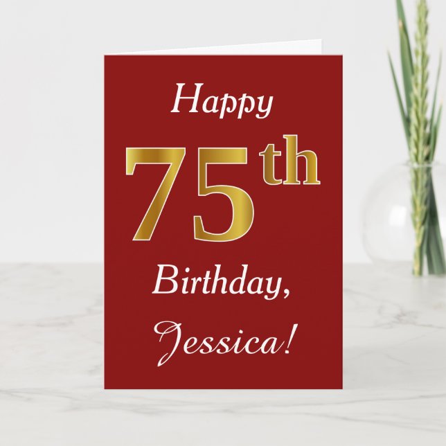 Simple Faux Gold 75th Birthday + Custom Name Card (Front)