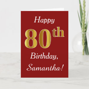 Simple Faux Gold 80th Birthday + Custom Name Card