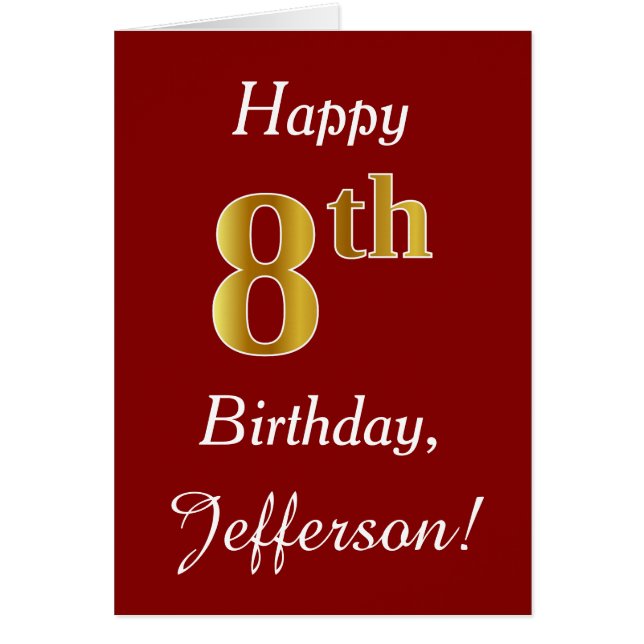 Simple Faux Gold 8th Birthday + Custom Name Card (Front)