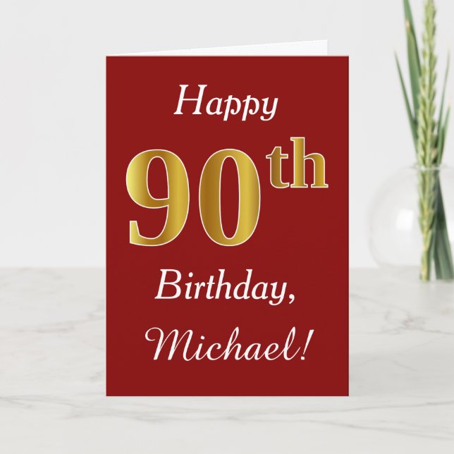 Simple Faux Gold 90th Birthday + Custom Name Card (Front)