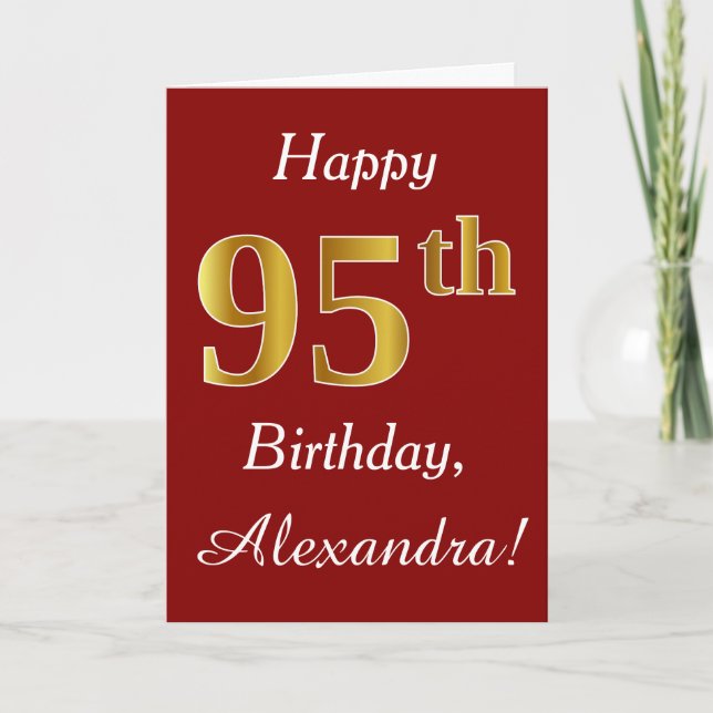 Simple Faux Gold 95th Birthday + Custom Name Card (Front)
