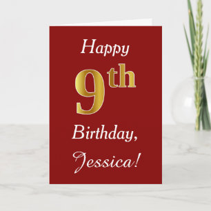 Simple Faux Gold 9th Birthday + Custom Name Card