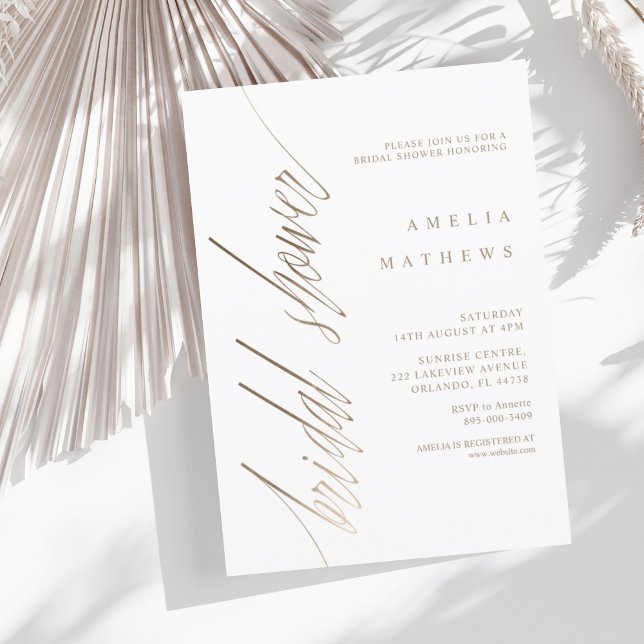 Simple Faux Gold Calligraphy Bridal Shower Invitation (Creator Uploaded)