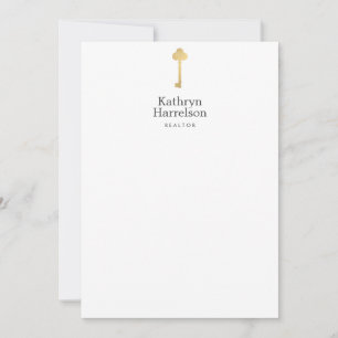 Simple Faux Gold Key Realtor Logo Flat Notecard