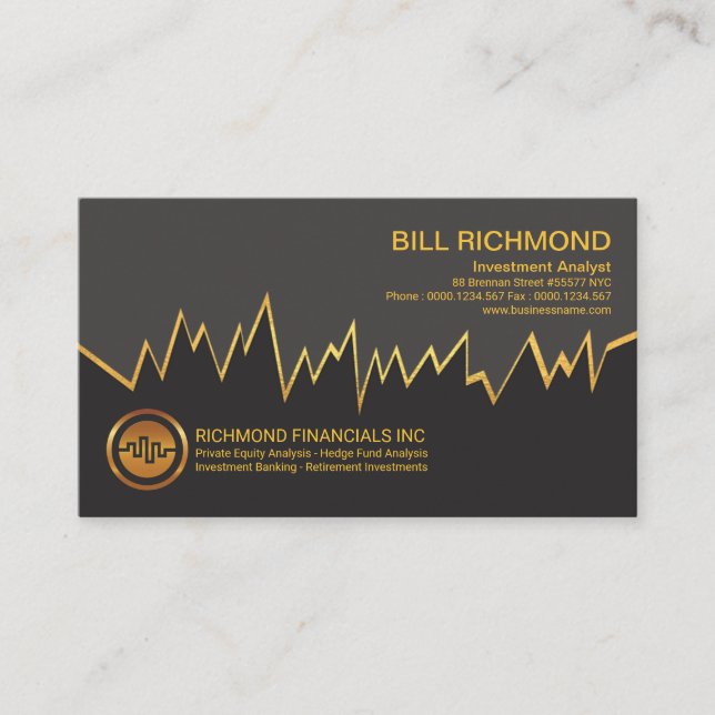 Simple Faux Gold Stock Index Graph Financial Business Card (Front)