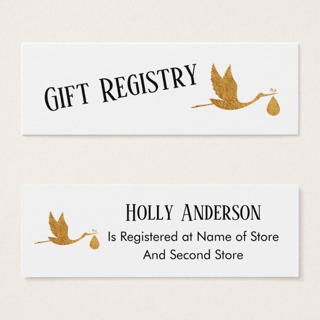 Simple Faux Gold Stork Gift Registry Cards Insert (Front & Back)