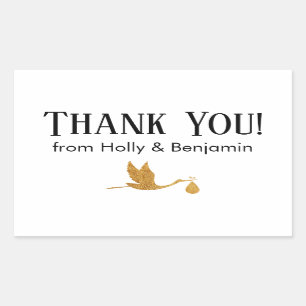 Simple Faux Gold Stork Thank You! Baby Shower Rectangular Sticker