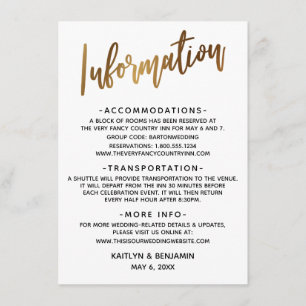 Simple Faux Gold Typography Wedding Information Enclosure Card