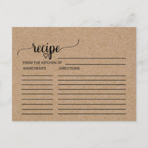 Simple Faux Kraft Bridal Shower Recipe Cards