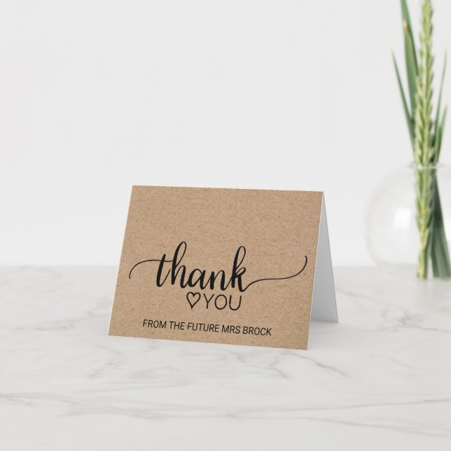 Simple Faux Kraft Bridal Shower Thank You Card (Front)