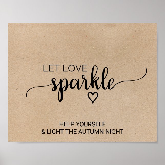 Simple Faux Kraft Calligraphy Let Love Sparkle Poster (Front)