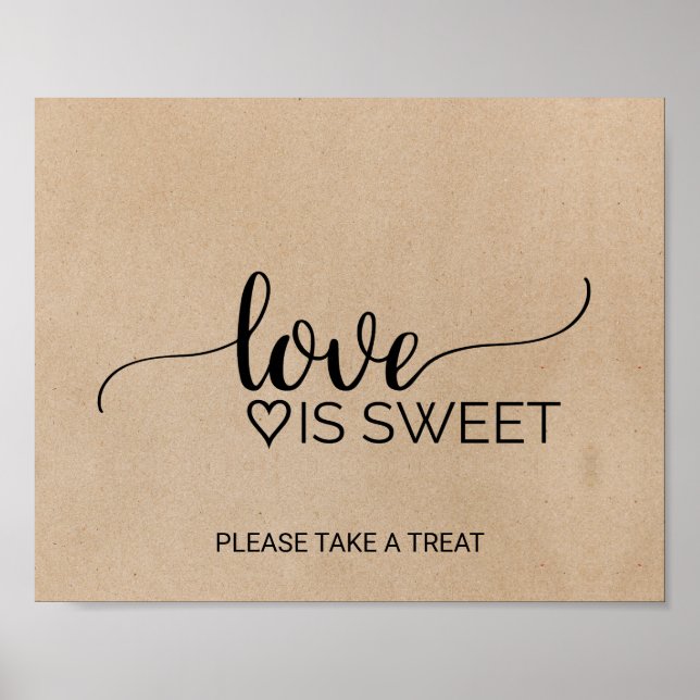 Simple Faux Kraft Calligraphy Love is Sweet Sign (Front)