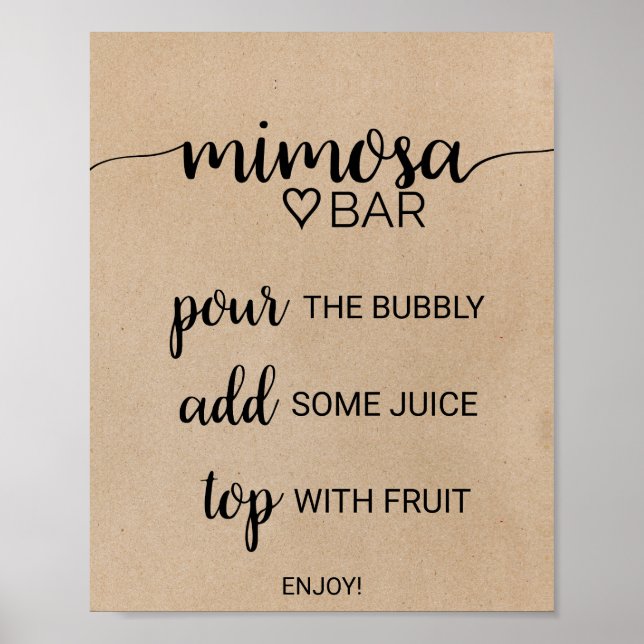 Simple Faux Kraft Calligraphy Mimosa Bar Sign (Front)