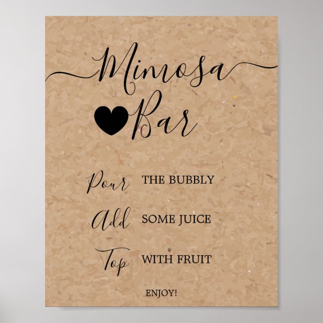 Simple Faux Kraft Calligraphy Mimosa Bar Sign (Front)