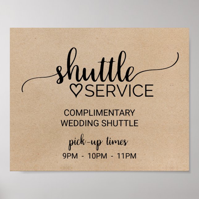 Simple Faux Kraft Calligraphy Shuttle Service Sign (Front)
