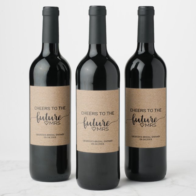 Simple Faux Kraft Future Mrs Bridal Shower Wine Label (Bottles)