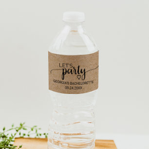 Simple Faux Kraft Let's Party Bachelorette Water Bottle Label
