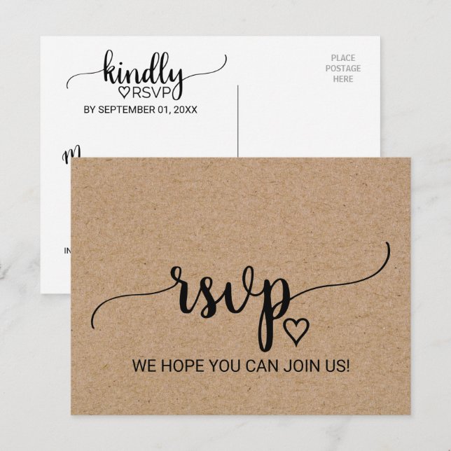 Simple Faux Kraft Menu Choice RSVP Postcard (Front/Back)
