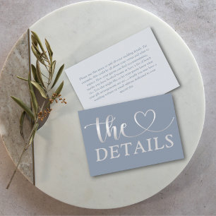 Simple Faux Silver & Blue Heart Wedding Details Enclosure Card