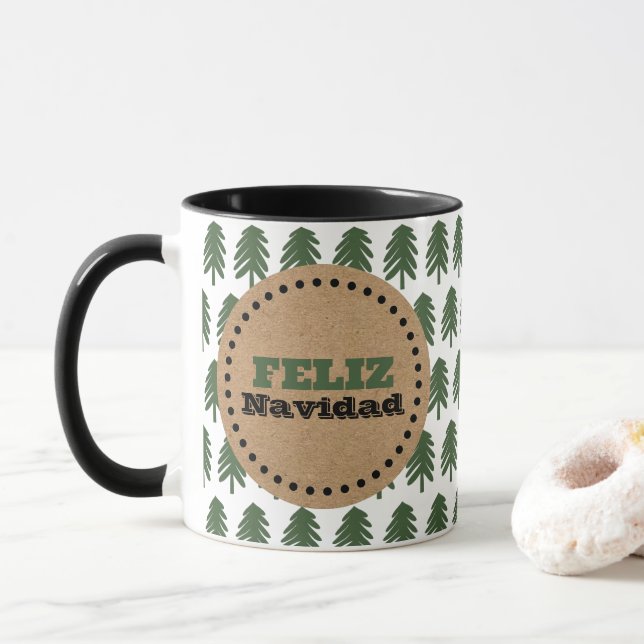Simple Feliz Navidad Christmas Tree Mug (With Donut)