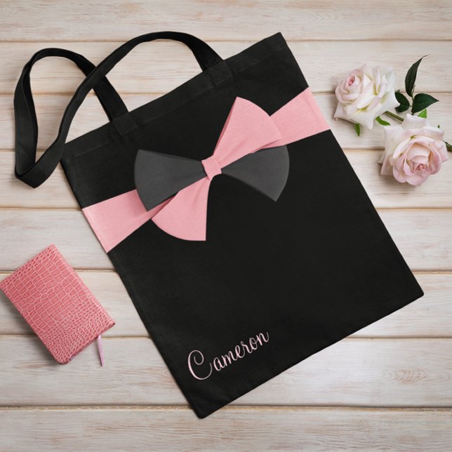 Simple Feminine Black Chic with Black Pink Ribbon  Tote Bag (Creator Uploaded)