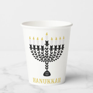 Simple Festival of Lights Menorah Hanukkah Paper Cups
