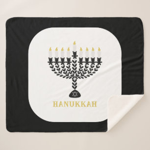 Simple Festival of Lights Menorah Hanukkah Sherpa Blanket